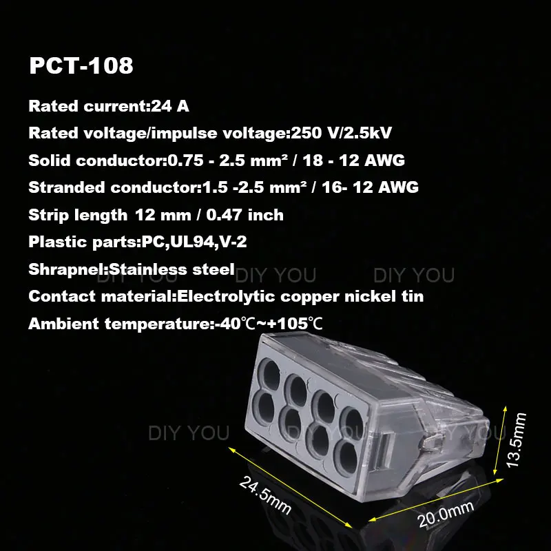 5/10 шт. Укрась свою PCT-102/103D/104/104D/106/108 Универсальный Компактный проводной разъем проводки, проводниковый блок - Цвет: PCT-108