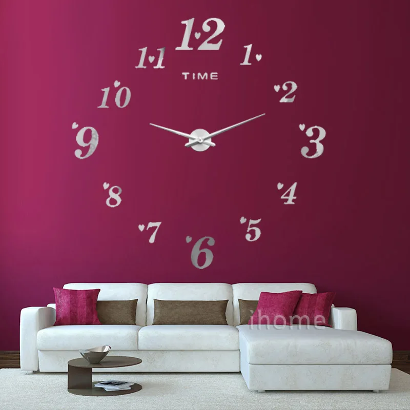 Новые 3D креативные DIY большие кварцевые акриловые зеркальные настенные часы с