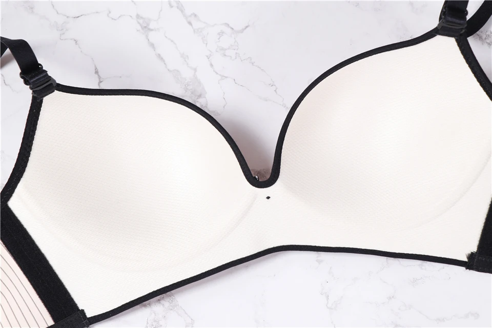 2018 women's underwear set push up wire free soft bow lingerie seamless breathable stripes bra and panties | Женская одежда