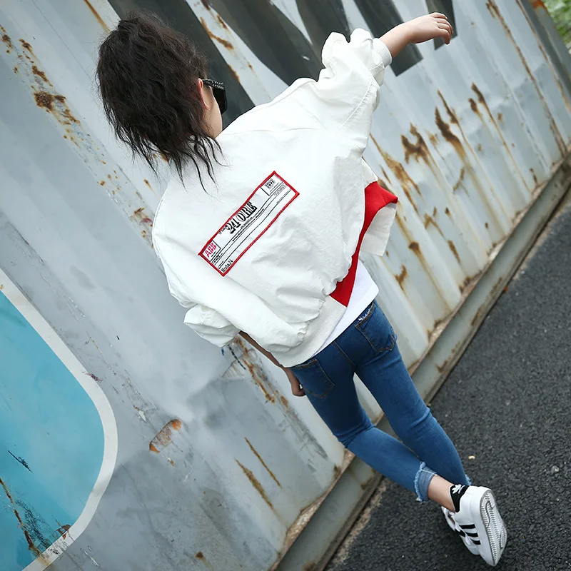 Детская куртка-бомбер для девочек белая байкерская куртка большого размера с