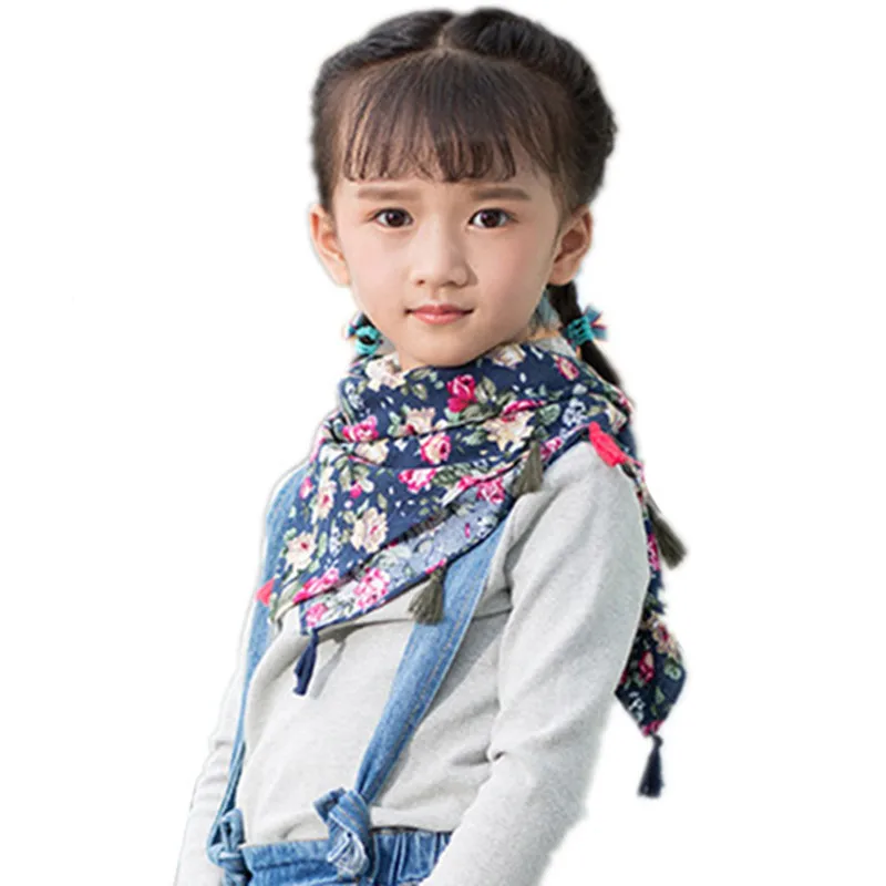 Двухцветный Детский шарф с кисточками и цветочным принтом треугольное полотенце