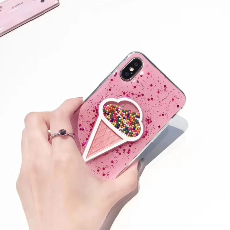 Для iphone 6 6s 3D розовый Мороженое пайетки ТПУ чехол для плюс с сияющими блестками