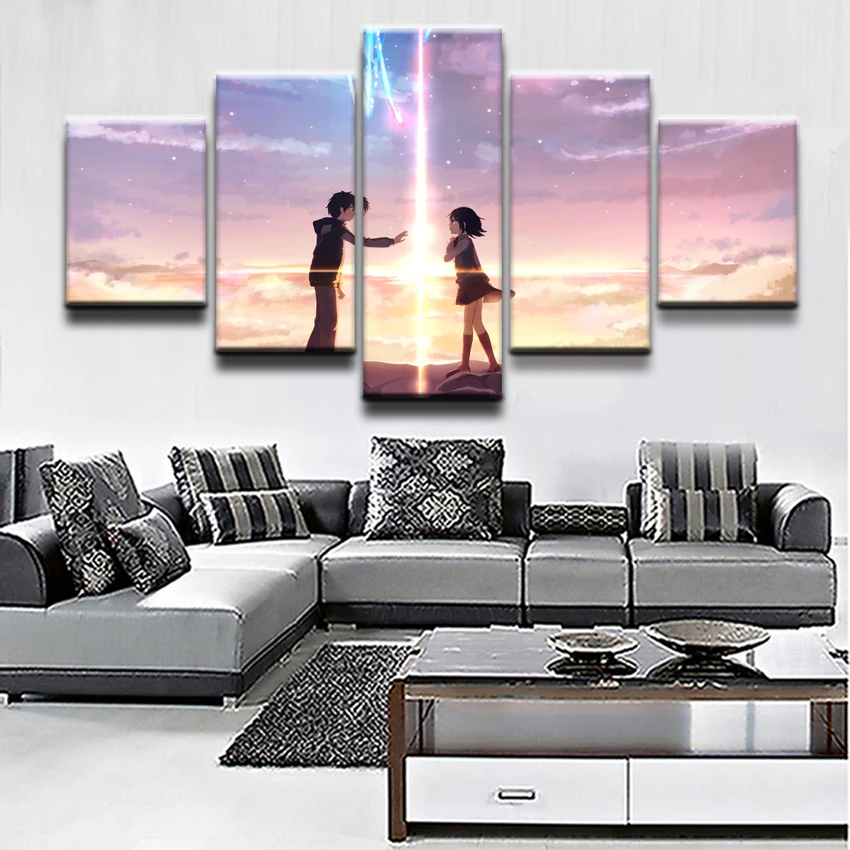

Modern Top-Rated Canvas Print Poster Home Decor Wall Art 5 Pieces Animation Your Name Landscape Pictures Paintings Framework