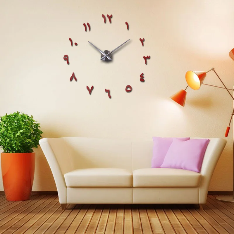 mirror effect Modern style still life diy digital Living room wall stickers home decoration quartz big watch wall clock