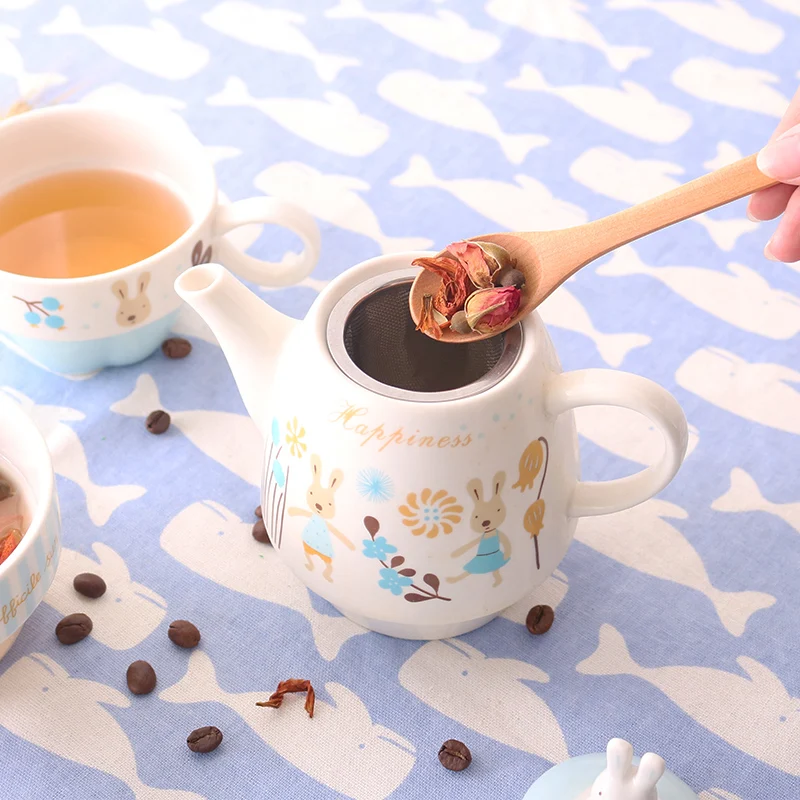 

Ceramic kettle an 2Teacup Set Japanese-style Cartoon Rabbit Mug Simple Tea Set Stainless Steel Filter W3242