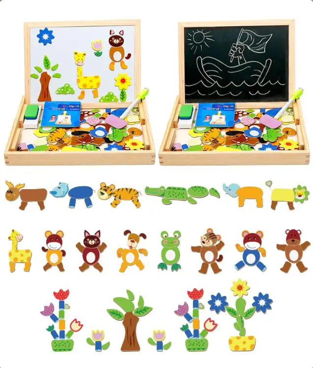 Animal 100+ шт деревянные Магнитные Головоломки, игрушки для детей, 3D головоломка, фигурка животных, автомобиль, цирк, доска для рисования, 5 стилей, Обучающие деревянные игрушки - Цвет: Animal