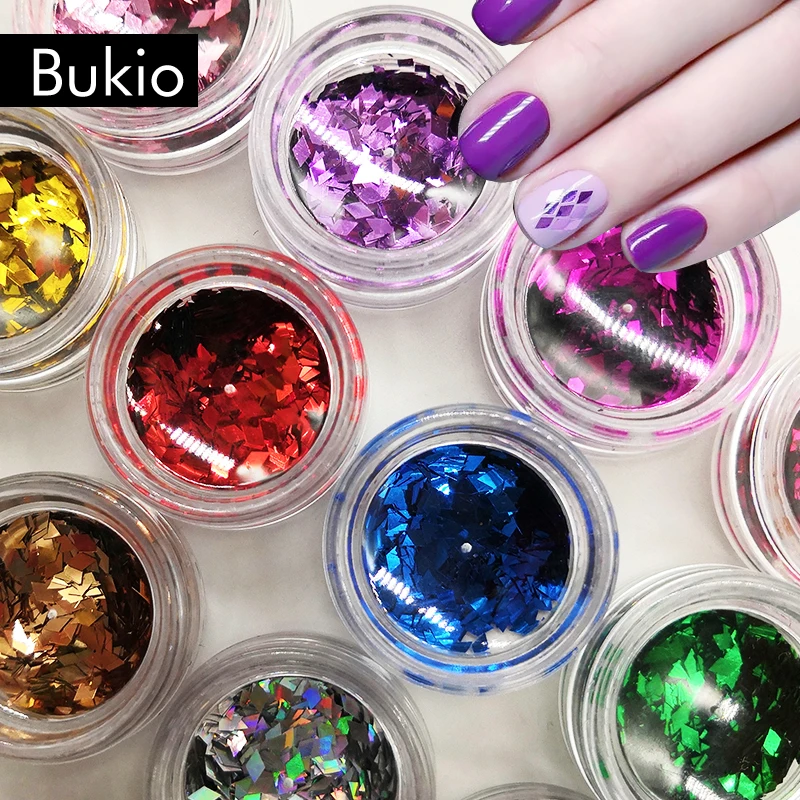 Bukio Art Блестки Дизайн ногтей блестки 1 коробка AB лазерные хлопья квадратной формы