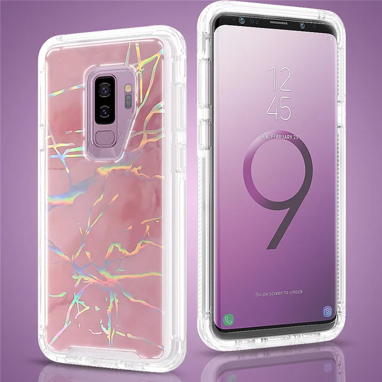 Модный яркий цветной мраморный стильный чехол для телефона samsung Galaxy S9 S10 Plus S10 E Note 9 PC+ TPU полный корпус противоударный чехол - Цвет: Rose