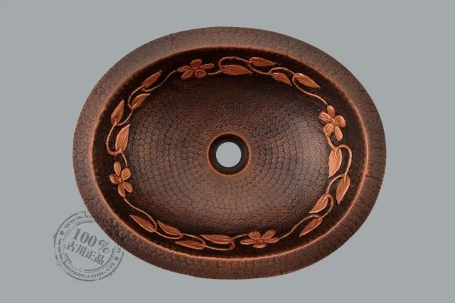 ancient European antique art basin oval undercounter copper bronze bathroom sink |