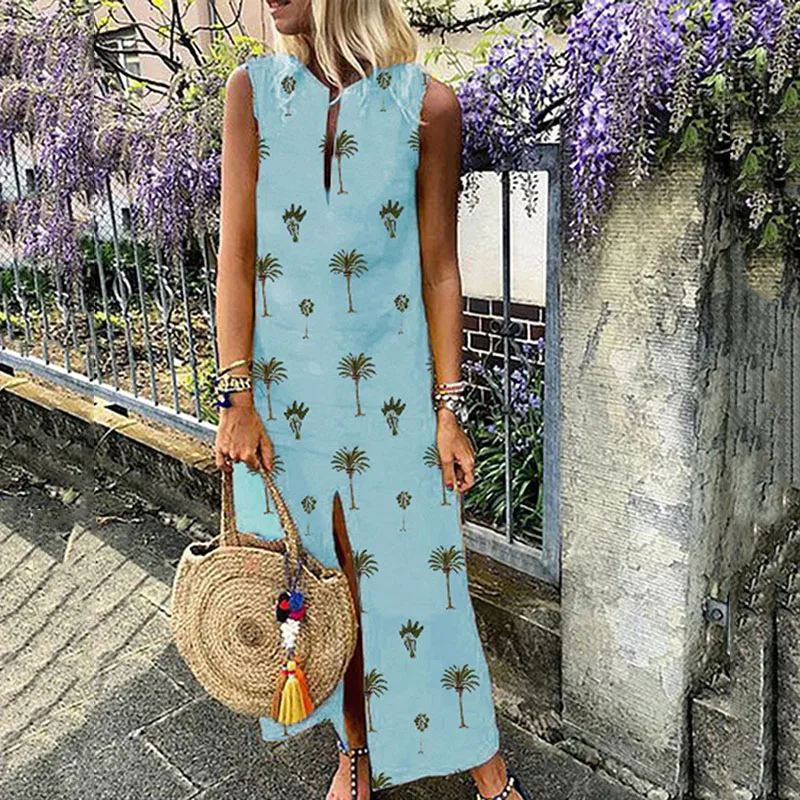 Женские летние винтажные стильные вечерние платья без рукавов с принтом |