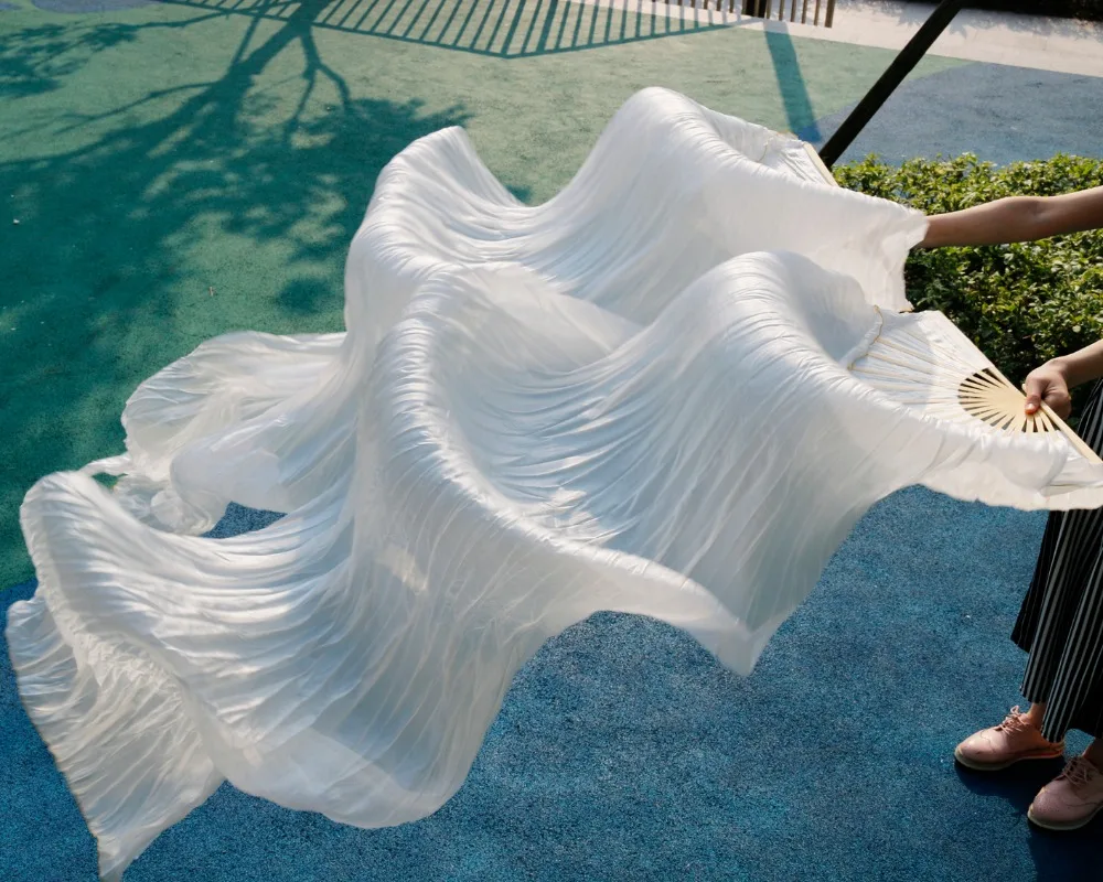 High Quality Silk Belly Dance Fan Dance 100% Real Silk Veils 1pc Left hand+1pc right hand on Sale white color