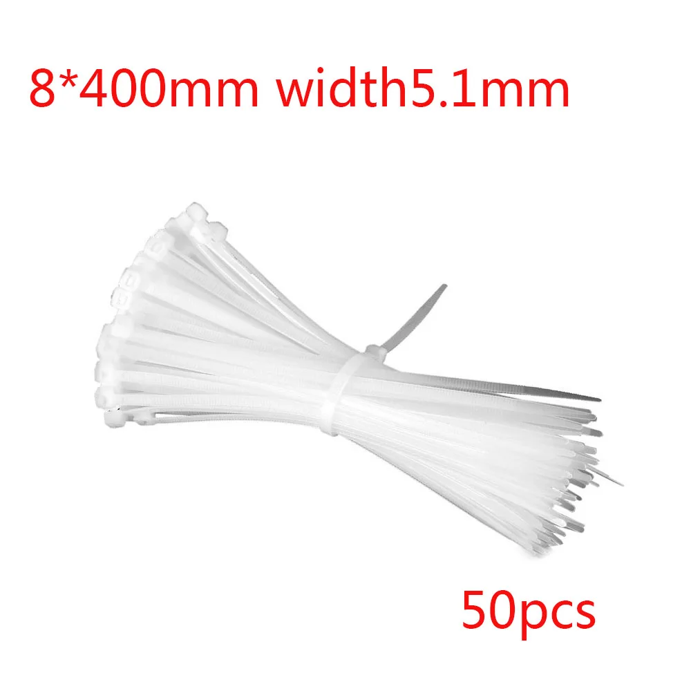 50 шт. 8X200/250/300/350/400/450 мм белый/черный молоко кабель провод кабельные стяжки самоблокирующиеся Нейлоновые кабельные стяжки Ширина 5,1 мм - Цвет: WT 400mm