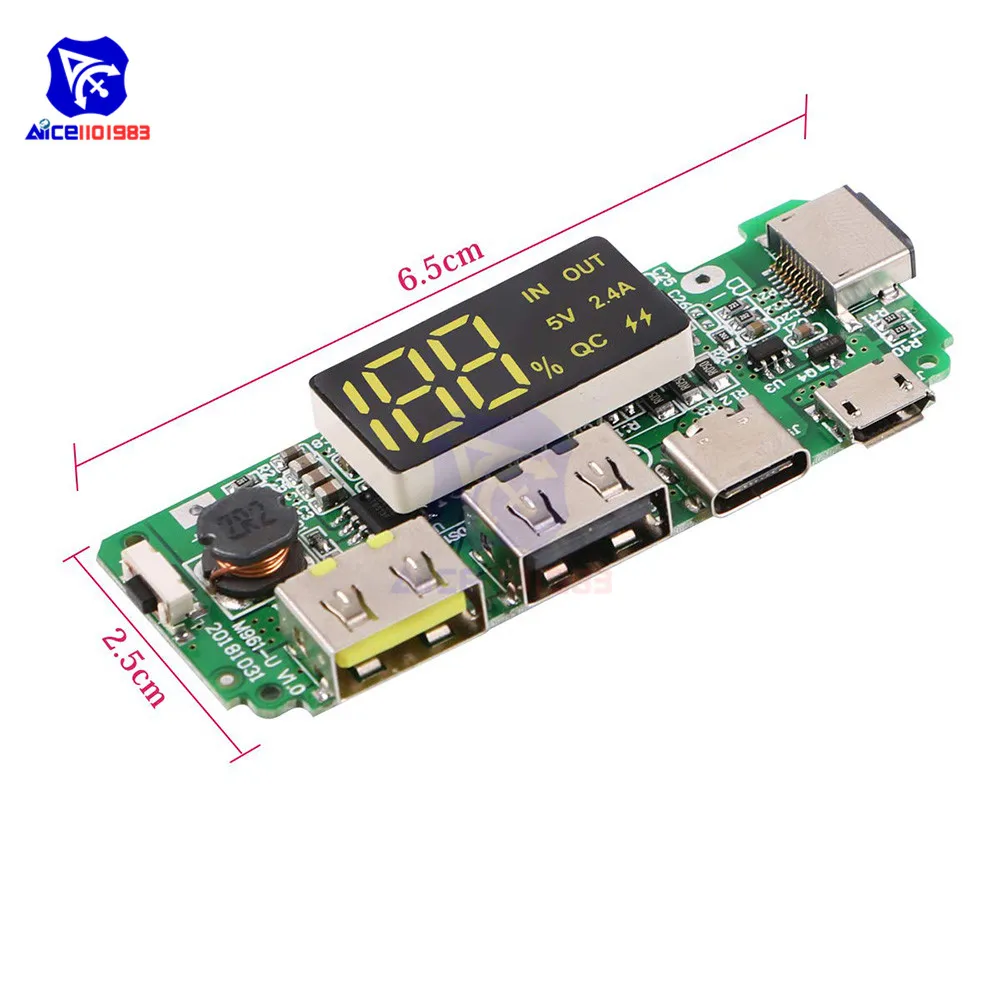 Светодиодный внешний аккумулятор Micro/type-C/Lightning с двумя портами USB 5 В 18650 A, зарядное устройство, защита от перезаряда и короткого замыкания