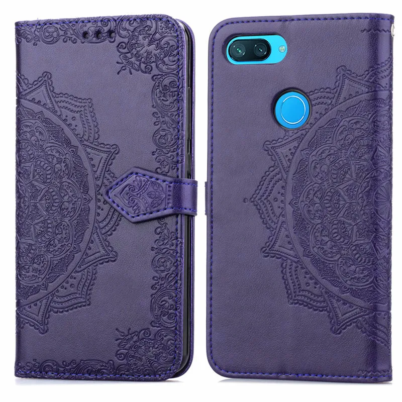 WeeYRN Винтаж 3D тисненая Мандала Цветок Кожаный чехол на Xiaomi Mi 8 Lite Роскошный кошелек Флип Полный Чехол на сяоми ксиоми ми 8 Лайт чехол книжка