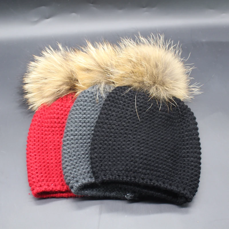 Детская шапка бини зимние шапки с помпоном из меха норки для детей шерстяные