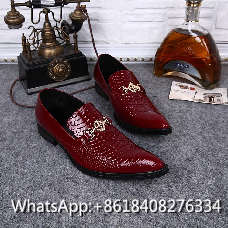 High Quality Men Shoes British Style Mental Decoration Genuine Leather Shoe Red Slip on Dress Wedding Business Men's Flats | Обувь