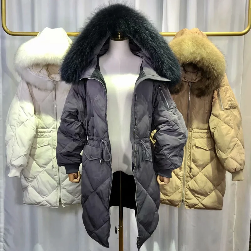 (TopFurMall) Европейская зимняя женская парка пуховые пальто 80% вниз Подлинная