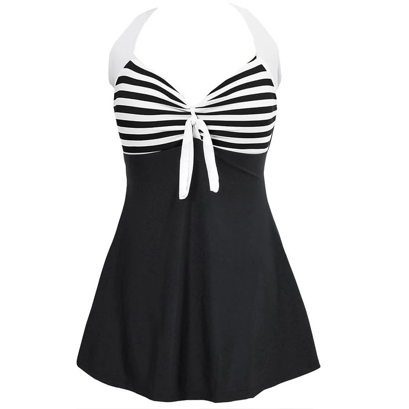 Stripe Padded Halter swim suit Dress sexy backless Swimwear One Piece summer dress Beach Bathing Suit woman skirt Plus Size 3XL | Спорт и