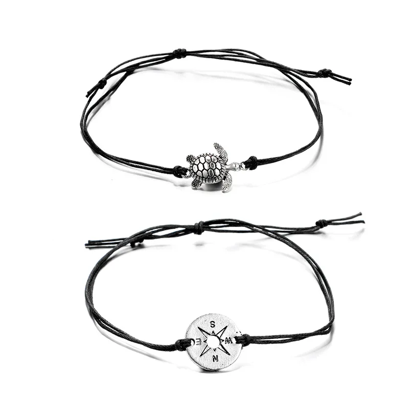 JCYMONG Boho простой черный белый кожаный браслет для женщин Серебряный цвет черепаха двойной слой лодыжки браслет пляжная бижутерия для ног