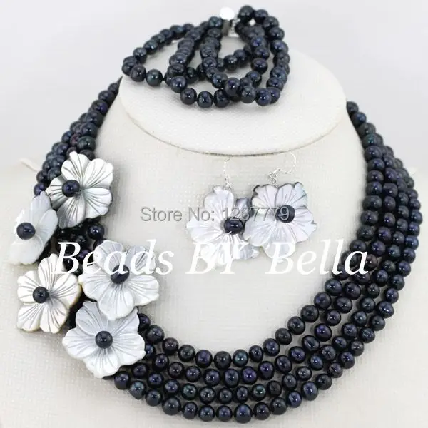 

Gorgeous 4 Rows Pearl Beads Jewelry Set 7 Flowers Wedding Jewelry Set African Custom Jewelry Set Free Shipping ABS069