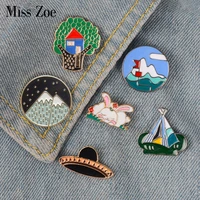 go camping enamel pin tree house tent mountain badge brooch lapel pin for denim jean shirt bag cartoon jewelry gift for kids