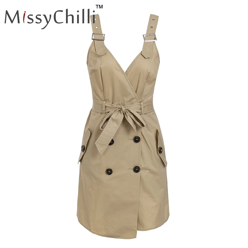 Хаки MissyChill, сексуальное винтажное летнее платье на пуговицах с поясом, женские офисные вечерние короткие пляжные платья, элегантное черное облегающее Клубное платье, повседневное - Цвет: Хаки