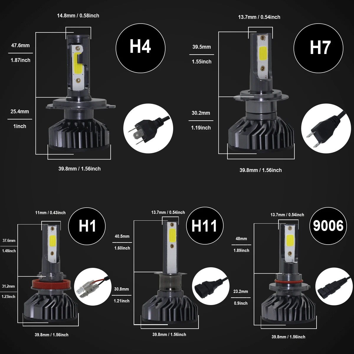 

2pcs /lot H1 H4 H7 H8 H9 H11 9003 9006 HB3 HB2 HB4 60W 8000LM 6500K LED Car Headlight Kit Automobile Fog Lamp Hi/Lo Light Bulbs