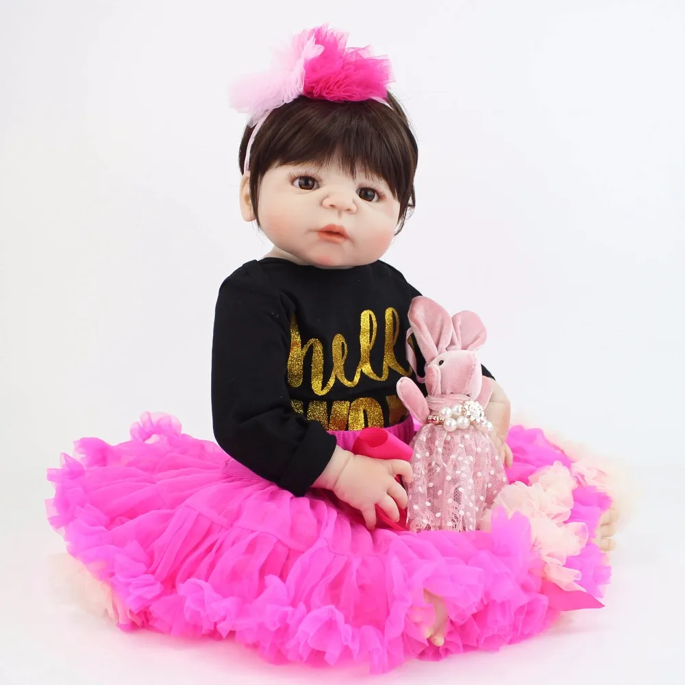 55 см полный силикона Reborn Baby Doll как настоящие девочка бонекас Виниловый фон для