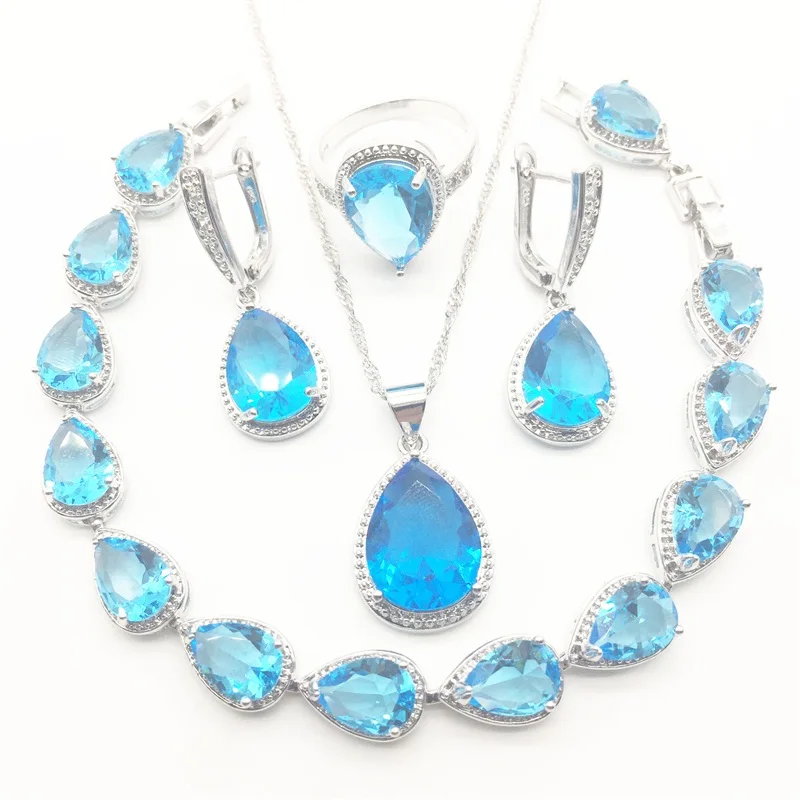 Комплект из колье серёг кольца и браслета серебра 925 пробы|jewelry set 925|zircon jewelry setjewelry