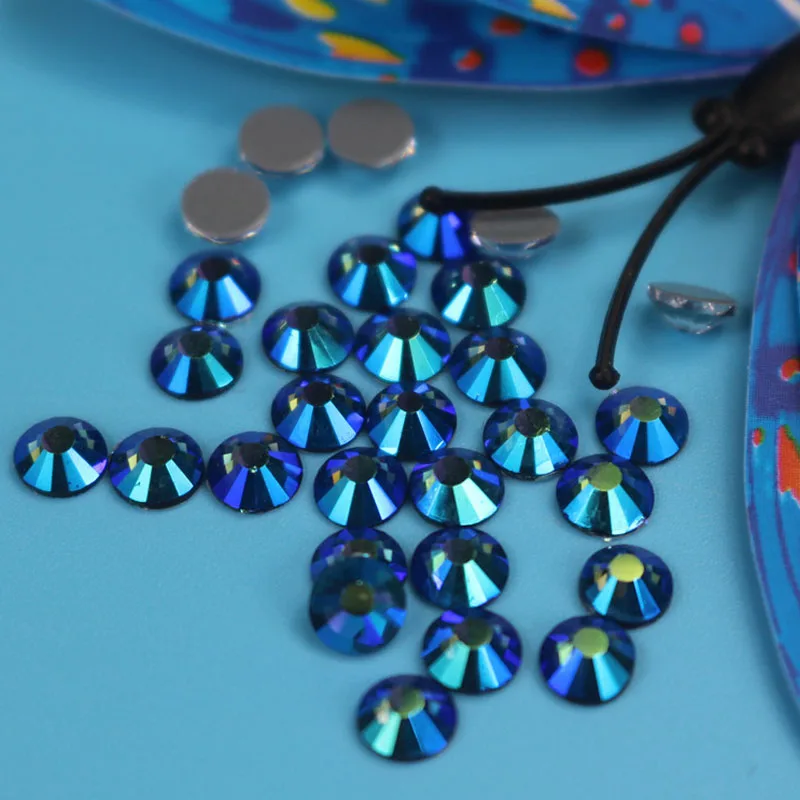 SS3-SS34 Blue ab цветные плоские стразы с имитацией горячего сверления
