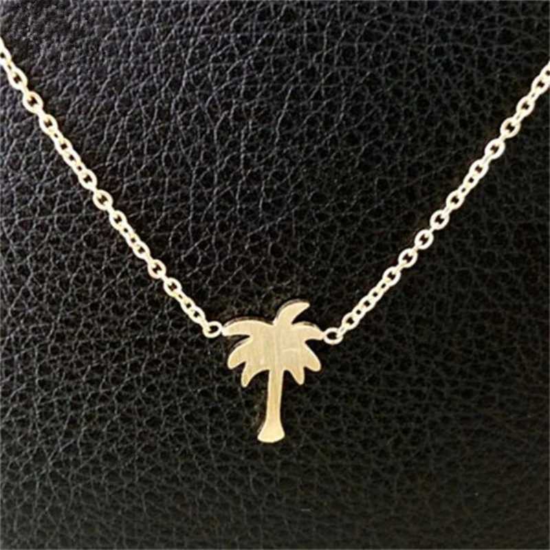 

Tropical Gold Palm Tree Necklace For Women Choker Jewelry Stainless Steel Chain Necklace Pendant Collare Mujer
