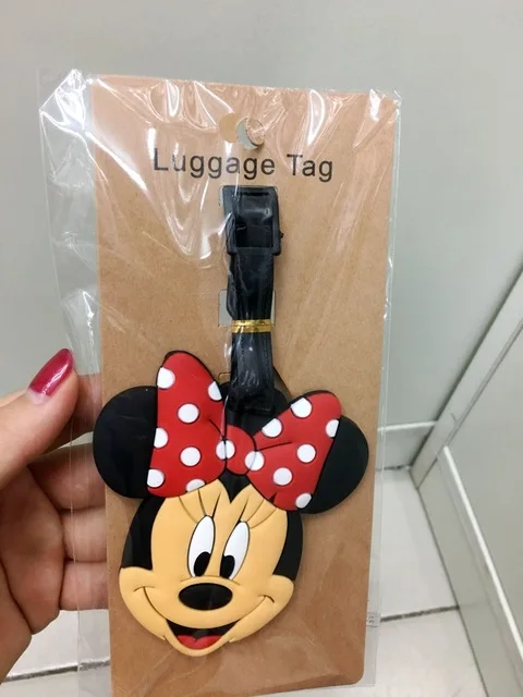 Disney мультфильм Микки Маус дорожный Багаж ПВХ бирка Минни чемодан ID адрес держатель багажные таблички на багаж переносная бирка - Цвет: Черный