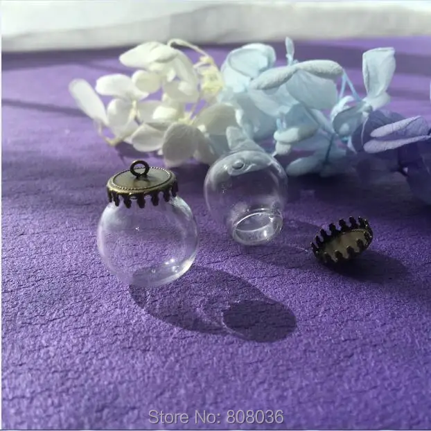100 компл./Лот 20*12 мм стеклянный шар с короной бронзовая основа флакон подвеска