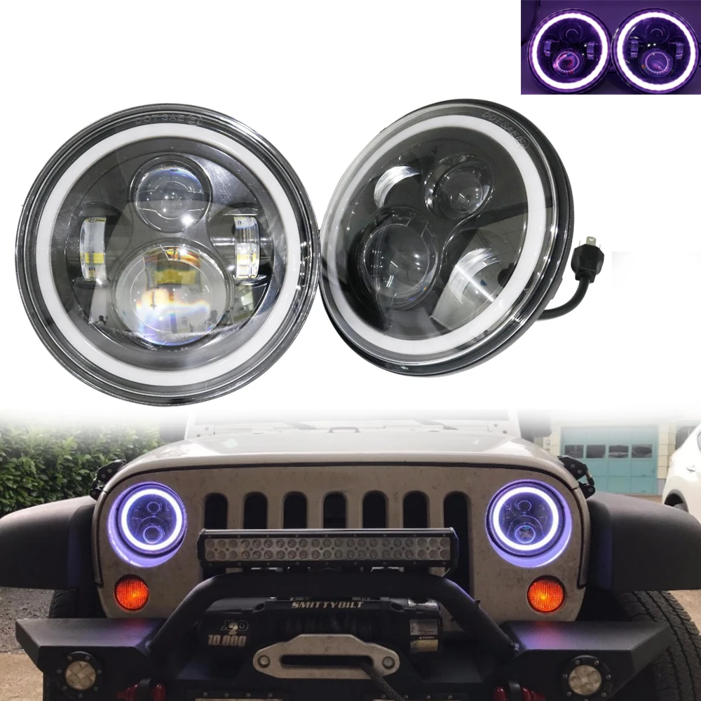 7-дюймовый круглый светодиодный налобный фонарь RGB 12 В с указателем поворота Angel Eye