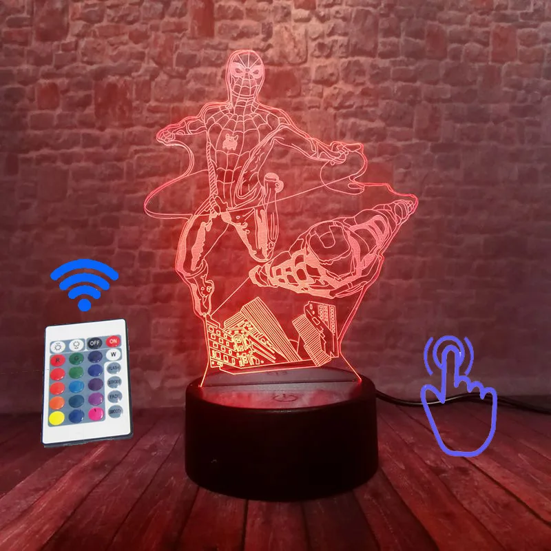 Remoter and Touch 7 Светильник Мстители Железный человек модель 3D иллюзия светодиодный ночной Светильник красочный светильник Человек-паук Marvel Thonas фигурка игрушки - Цвет: Remoter and Touch 7