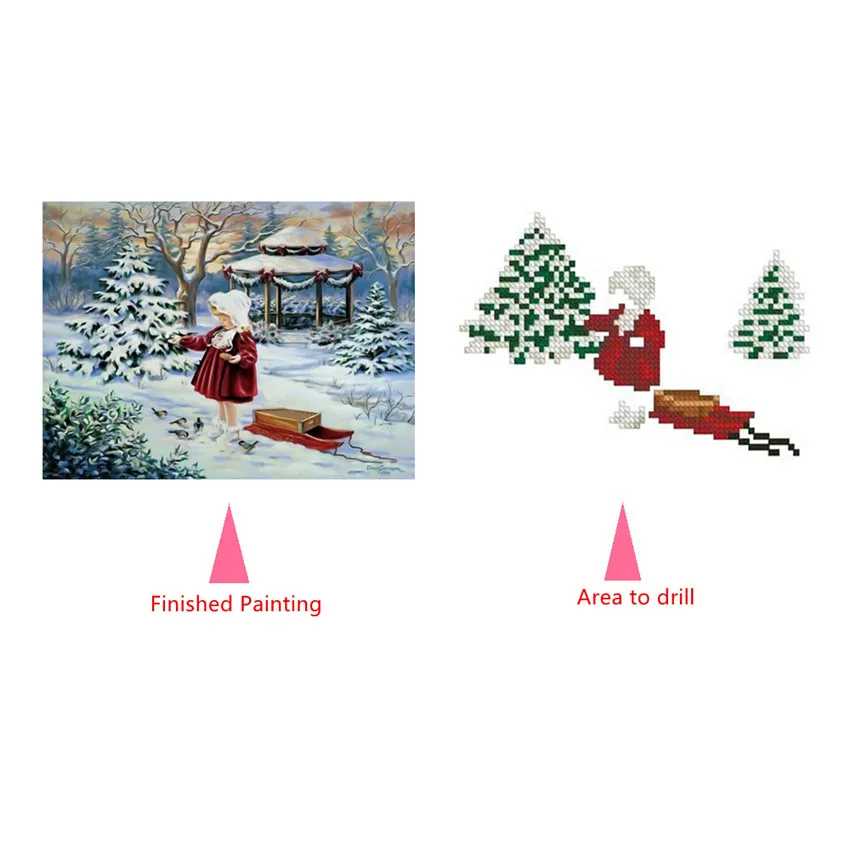 Diamond Painting Kid's Room Decoration 5D DIY Cross Stitch Girl Snow Field 7262 Partial 25X20 Canvas Paper Bag Round | Дом и сад