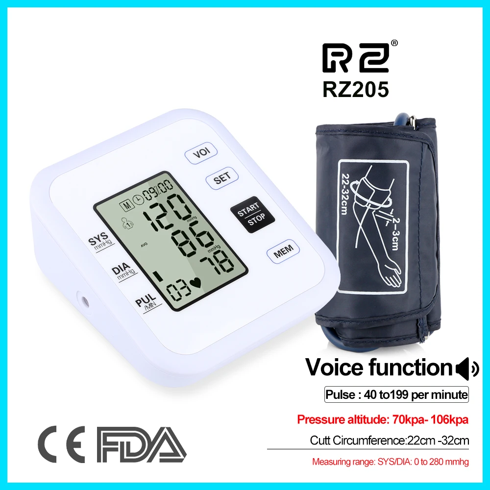 RZ205-Voice Медицинский монитор артериального давления на руку пульсометр измеритель пульса тонометр Сфигмоманометры пульсометр RZ205 - Цвет: RZ205-Voice