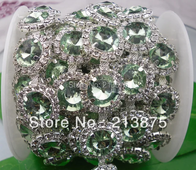 

Free shipping 1 Yard 14mm Light green resin & glass rhinestone close silver chain claw trim Wedding dress Wedding Decoration