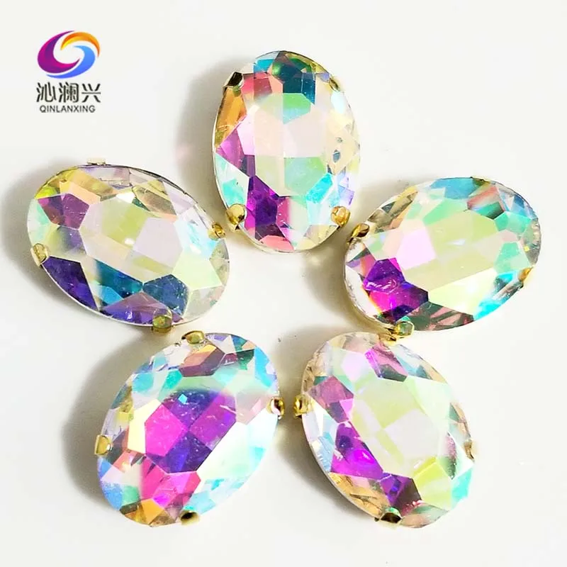 AB цветные овальные формы высококачественные стеклянные кристаллы пришивные