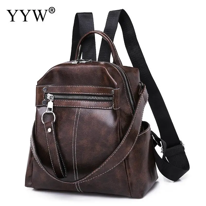 Большой Вместительный кожаный рюкзак, черный рюкзак Mochila Feminina для женщин, повседневные Рюкзаки для путешествий, сумки на плечо для девочек, коричневые