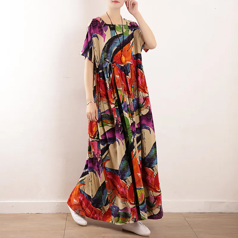 Фото 2019 новое летнее винтажное женское богемное платье с коротким рукавом Famle из