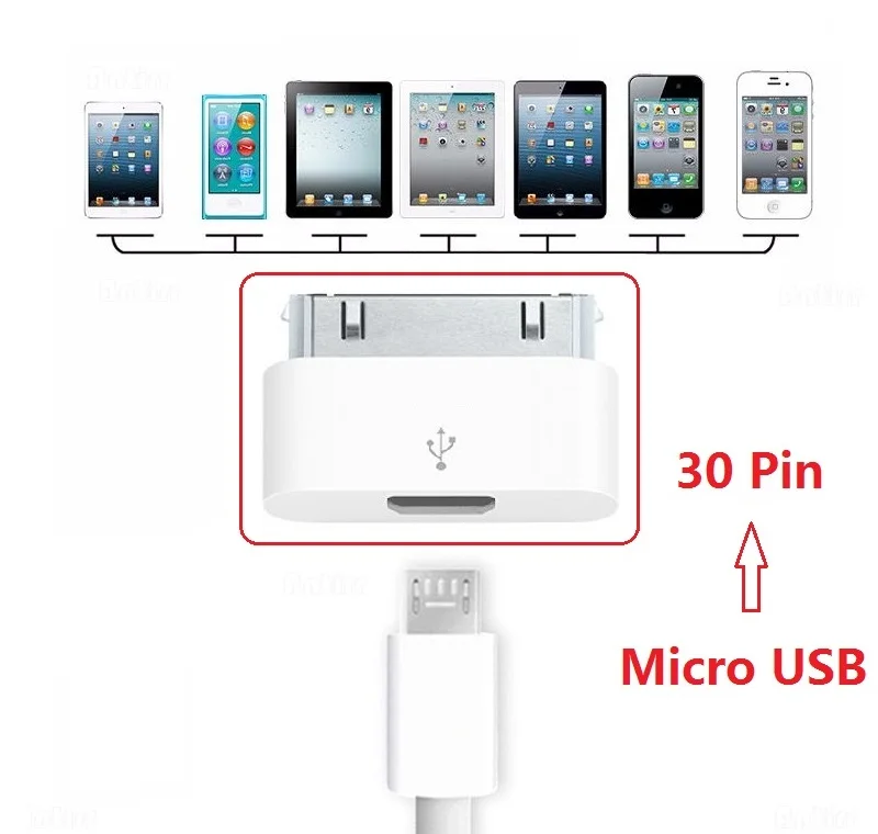 Micro USB до 30 Pin зарядное устройство адаптер для Apple iPhone 4 4S ipad 1 2 ipod Microusb 5Pin до 30Pin адаптер разъем
