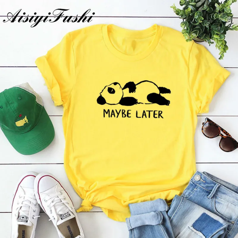 Aisiyifushi Cotton Harajuku Cartoon Panda Print T Shirt Women Summer Casual Solid Round Neck Short Sleeve Plus Size 5XL | Женская одежда