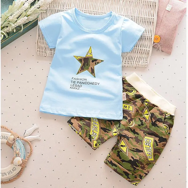 2017 Children clothing set Summer boy's Short Sleeve suit 9M-3 Years Old kids Fashion T-shirts+camouflage short 2-piece Korean |