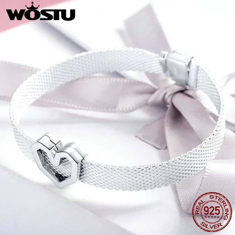 Женский браслет WOSTU кулон из стерлингового серебра 925 пробы с сердечком и