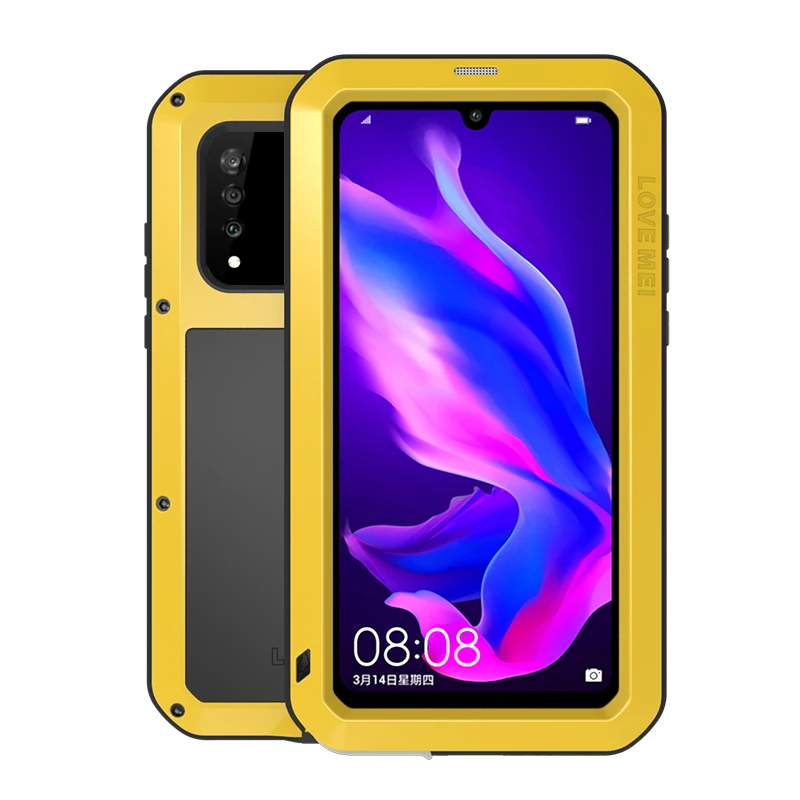 360 дизайнерский чехол для huawei P30Lite, противоударный, алюминиевый, металлический, закаленное стекло, гибридный, полный Чехол для huawei P30Pro, роскошный - Цвет: yellow