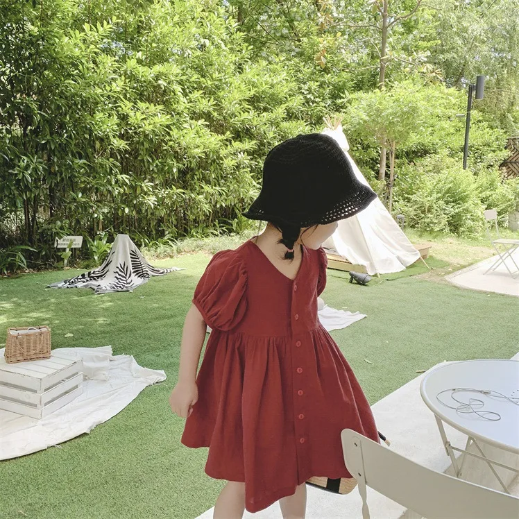 Новинка лета 2019 детское платье однотонные платья с коротким рукавом для