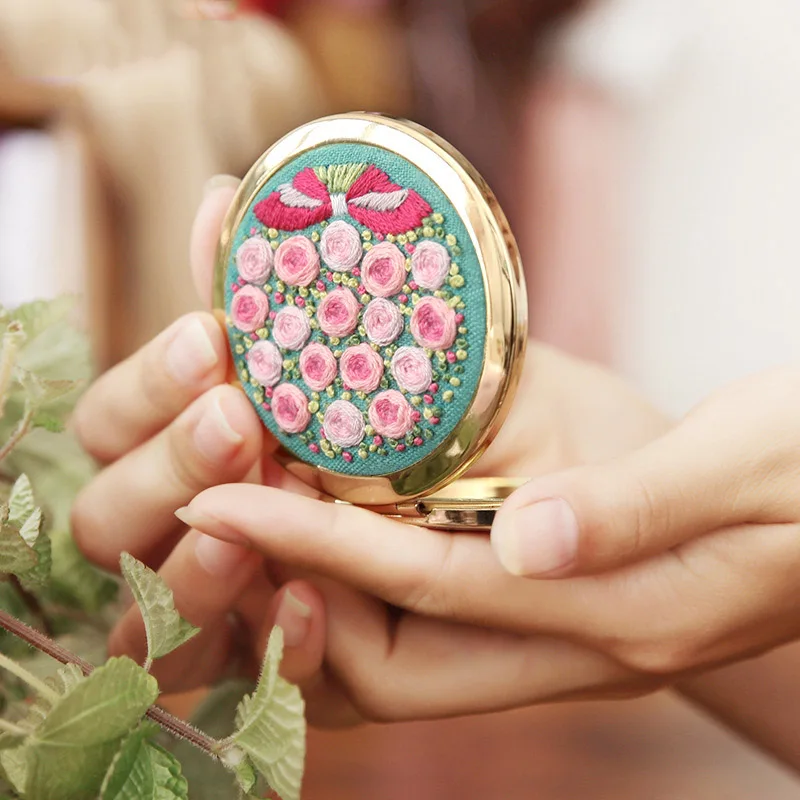 DIY Flower Mirror Embroidery kits with Hoop Folding Makeup Needlework Handmade Swing Art Craft Home Decor | Дом и сад