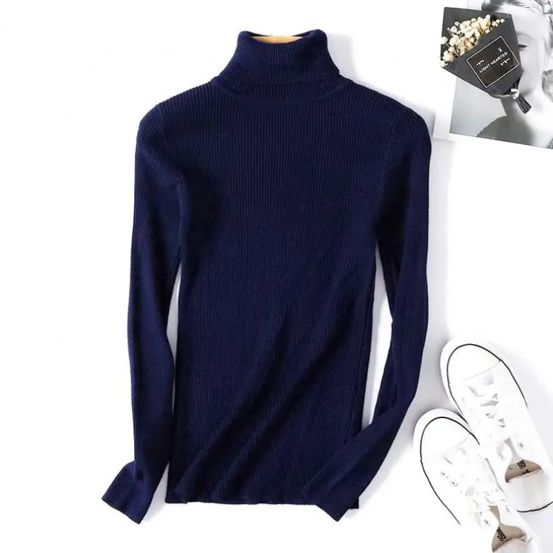 Turtleneck Sweater Women 2019 Long Sleeve Slim Pullovers Basic Knitting Shirts White Black Blue Femme Pull Knitted Pullover Tops | Женская