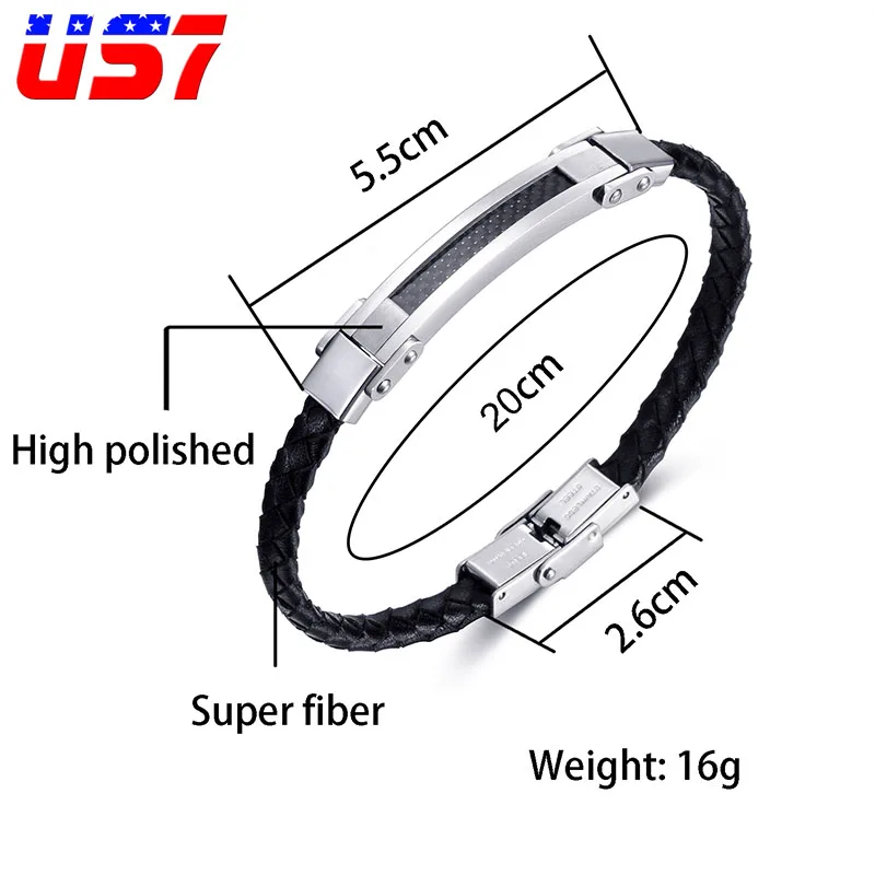 Carbon Fiber Bracele US7 из натуральной кожи Углеродные браслеты из волокон и браслеты из нержавеющей стали Шарм ручной работы браслет для мужчин модные ювелирные изделия подарок - Окраска металла: Carbon Fiber Bracele